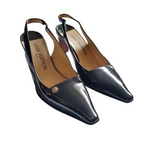 Louis Vuitton Slingback Heels Authentic Patent Leather  Black Size 36.5
